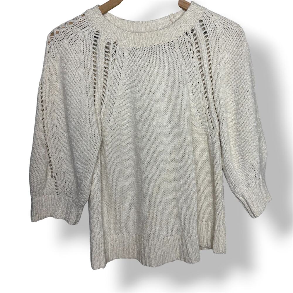 3.1 Phillip Lim Ivory Chunky Knit Sweater Boxy Cropped Openwork Size M